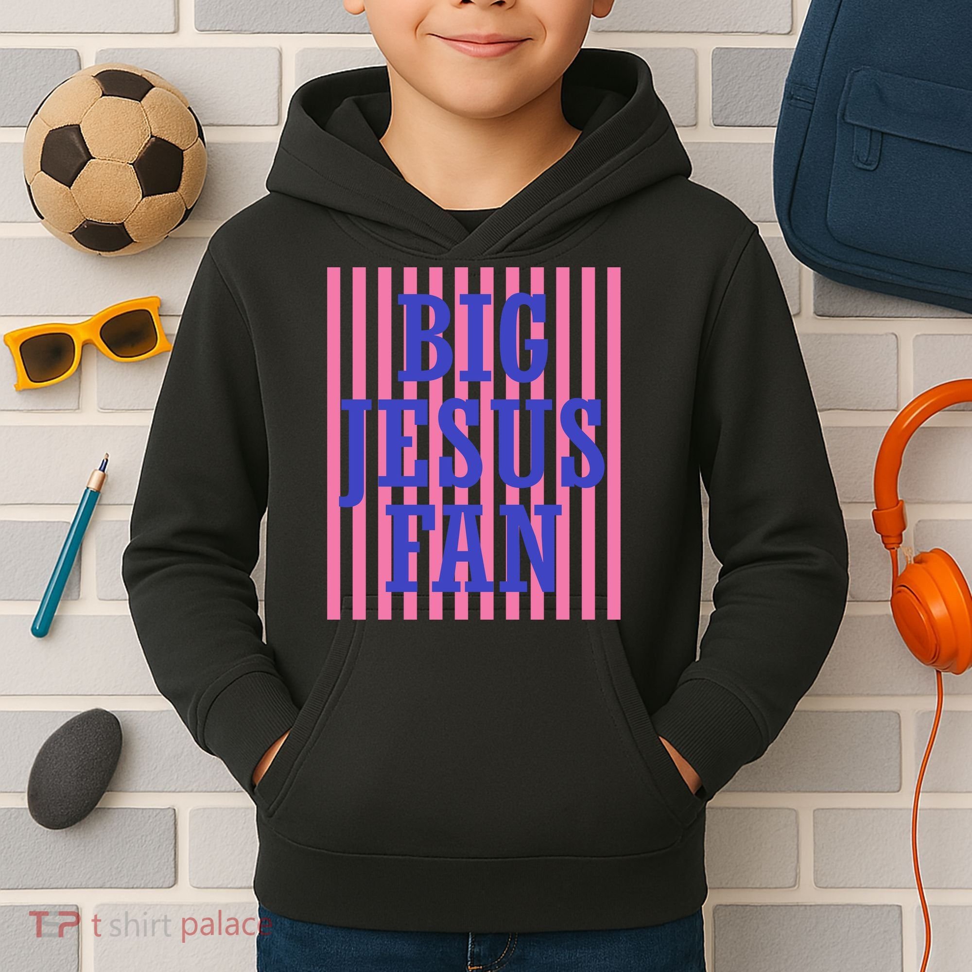 Big Jesus Fan Faith Striped Kids Hoodie