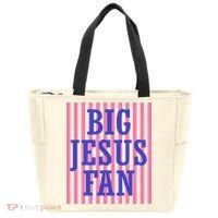 Big Jesus Fan Faith Striped Tote Bag thumb 0