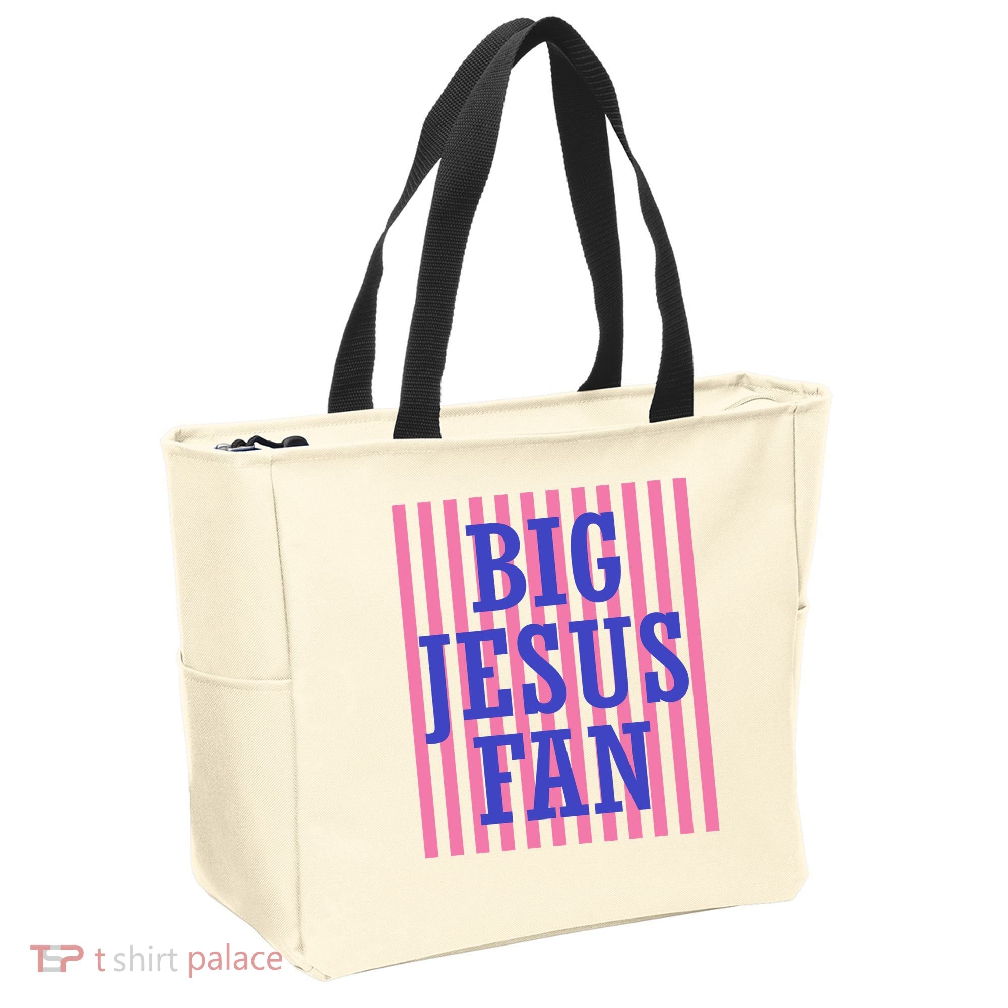 Big Jesus Fan Faith Striped Tote Bag
