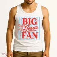 Big Jesus Fan Retro Striped Tank Top thumb 3