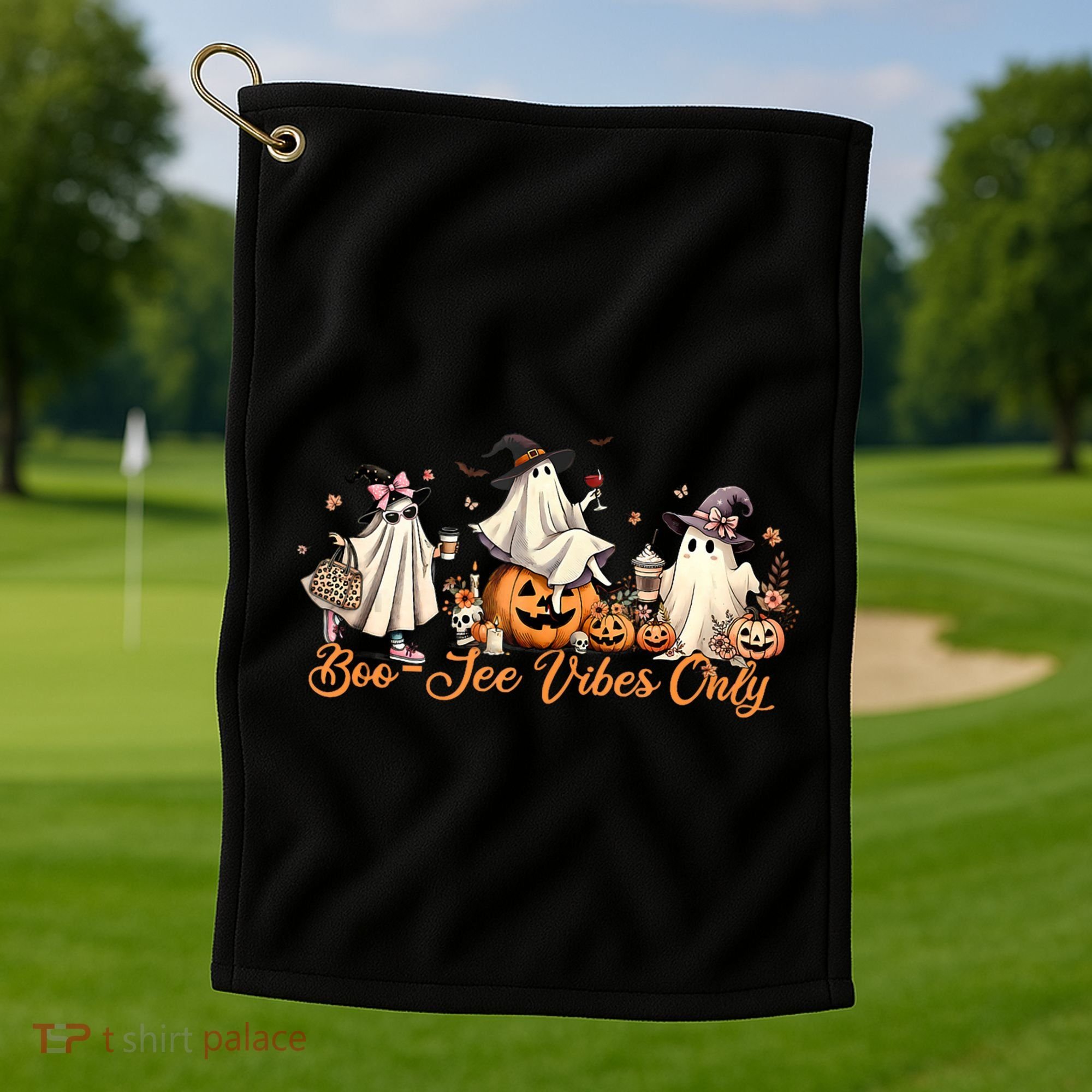 Boo Jee Ghost Ice Coffee Coquette Bow Halloween Women Girl Golf Towel