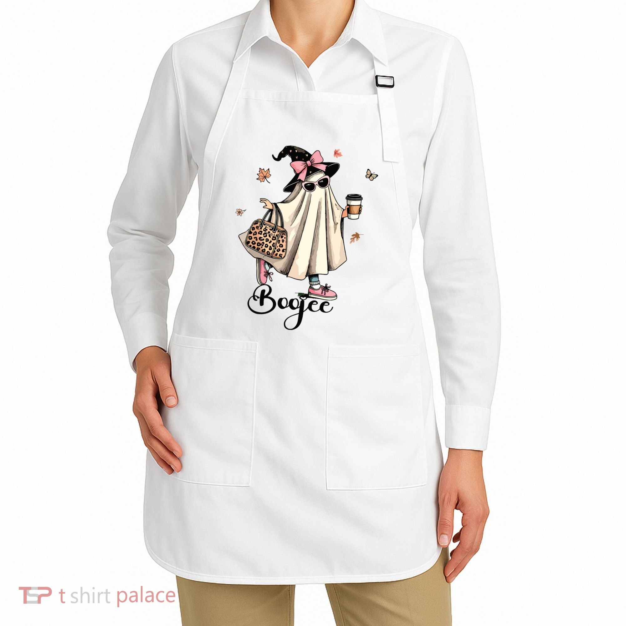 Boo Jee Ghost Ice Coffee Coquette Bow Halloween Women Girl Apron