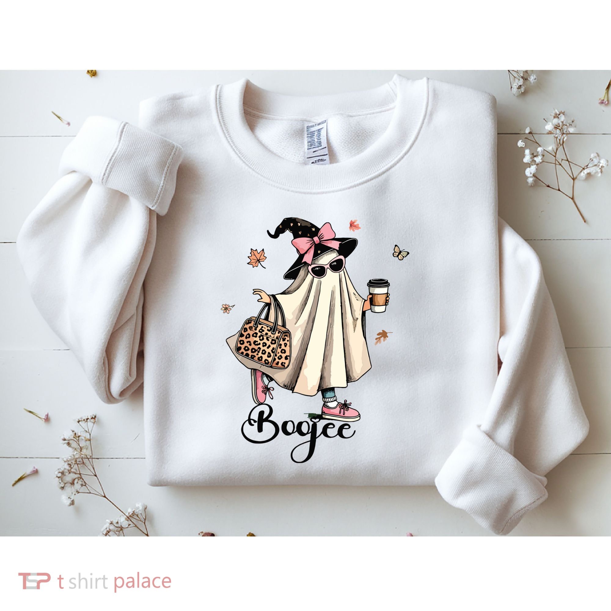Boo Jee Ghost Ice Coffee Coquette Bow Halloween Women Girl Sweatshirt