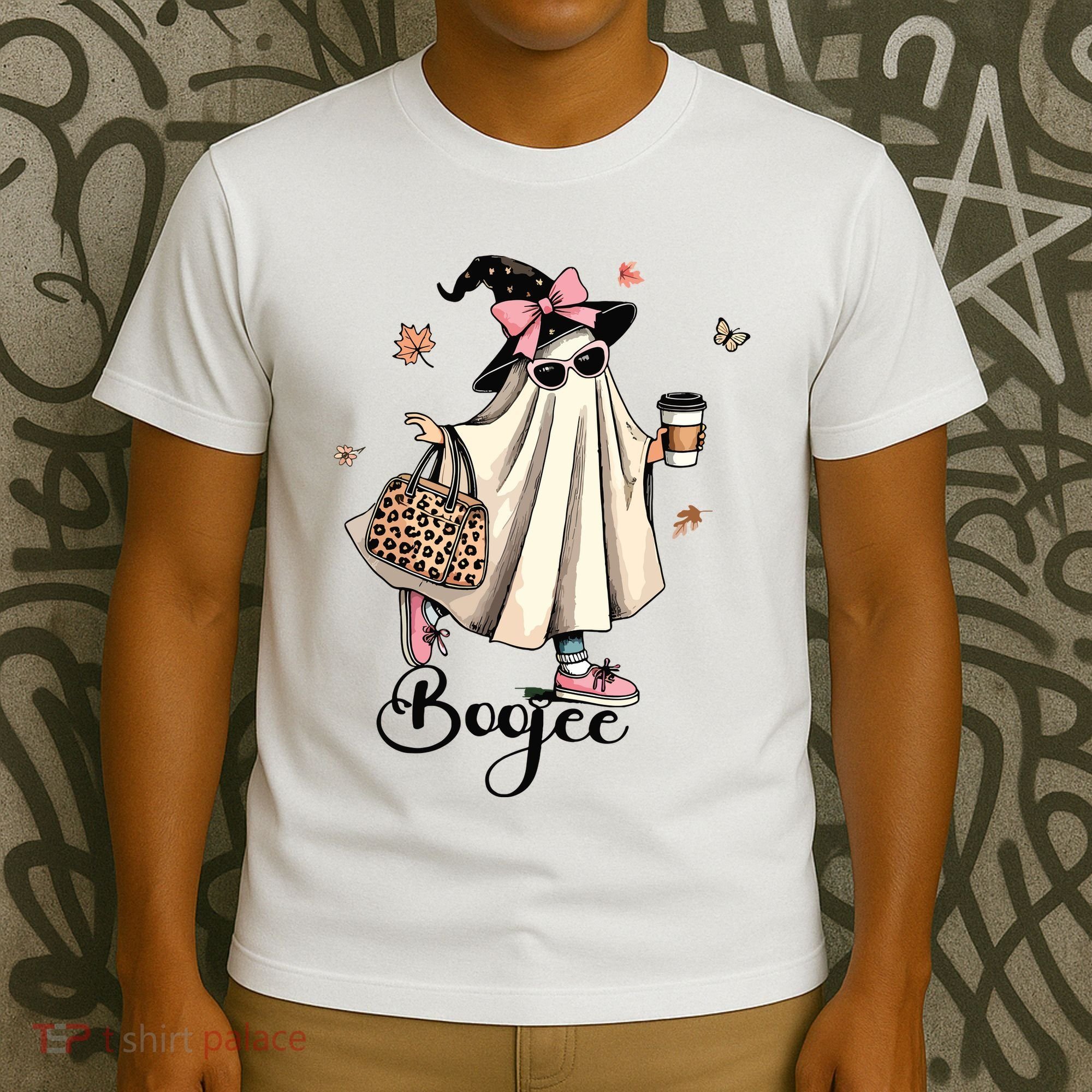 Boo Jee Ghost Ice Coffee Coquette Bow Halloween Women Girl T-Shirt