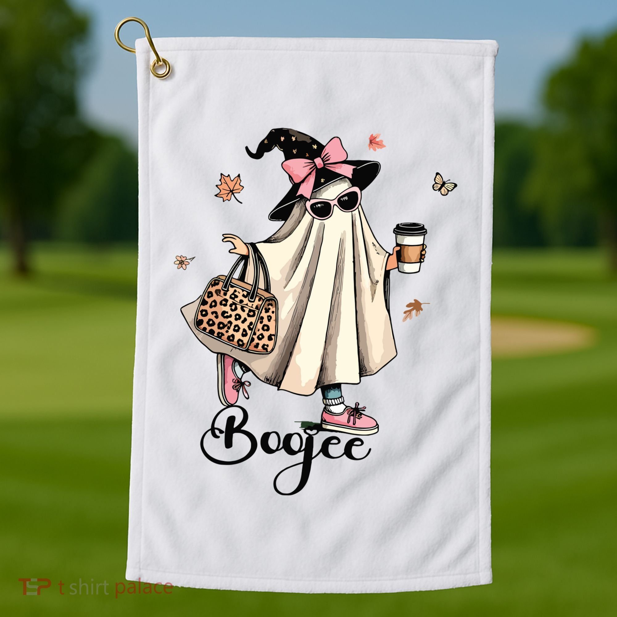 Boo Jee Ghost Ice Coffee Coquette Bow Halloween Women Girl Golf Towel