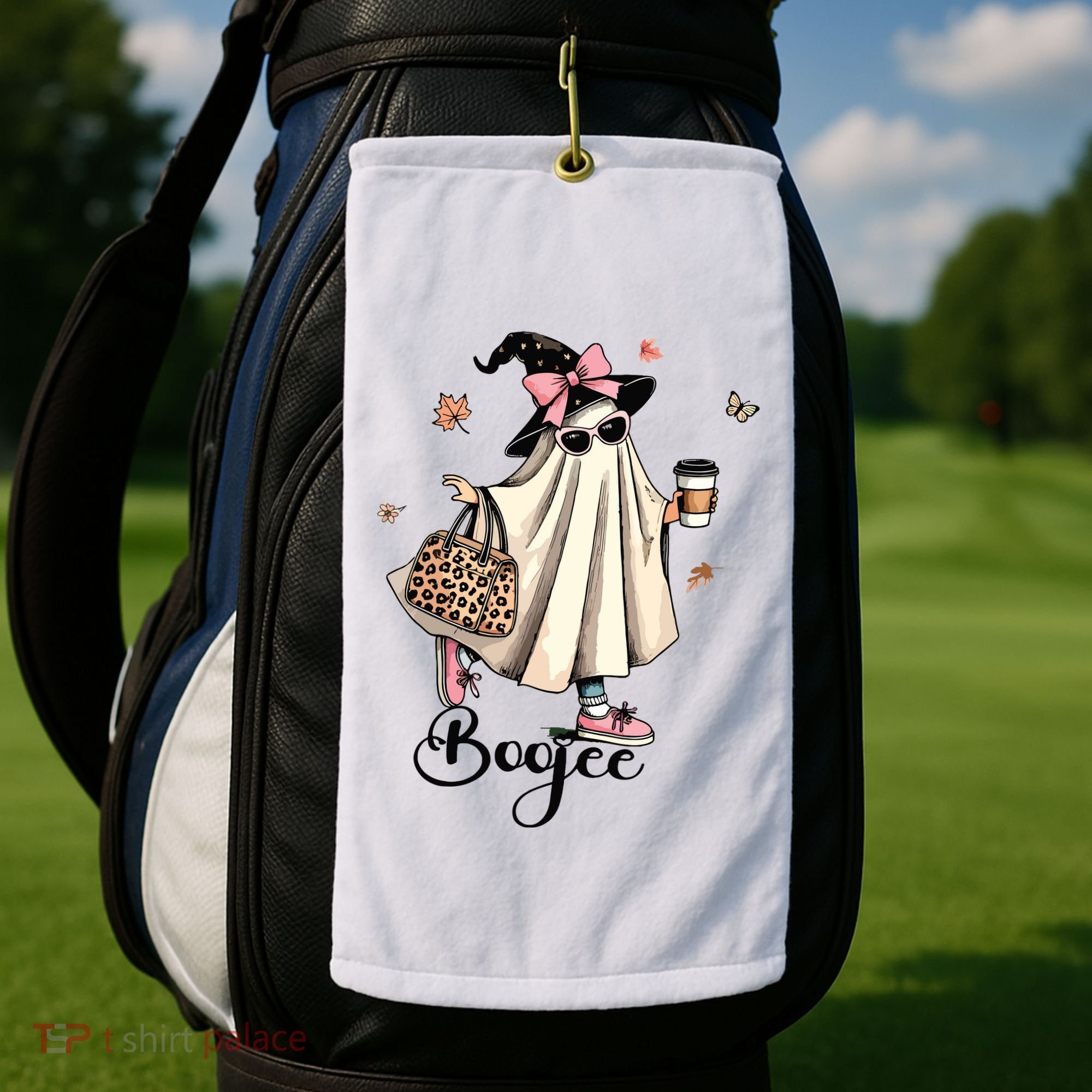 Boo Jee Ghost Ice Coffee Coquette Bow Halloween Women Girl Golf Towel
