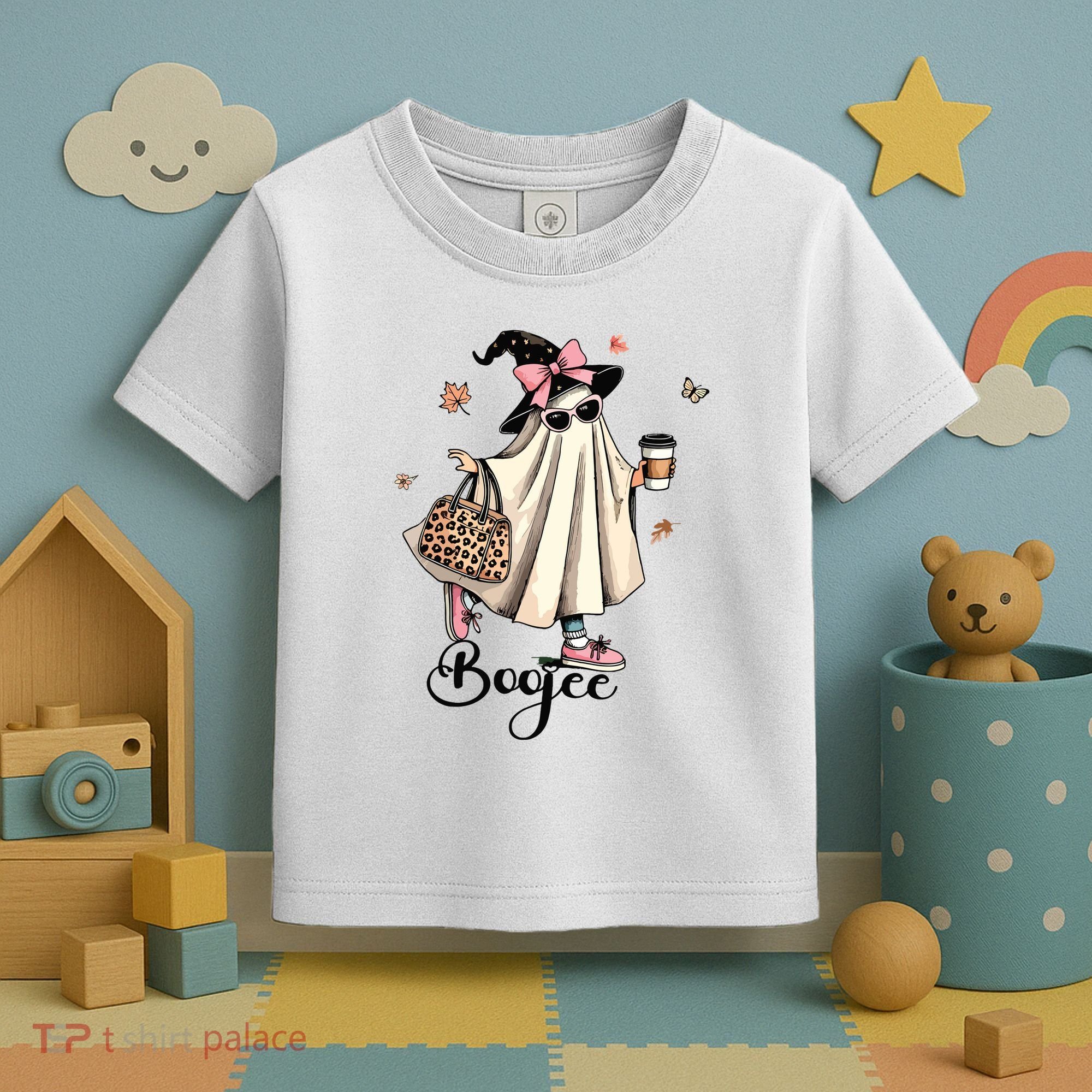 Boo Jee Ghost Ice Coffee Coquette Bow Halloween Women Girl Toddler T-Shirt