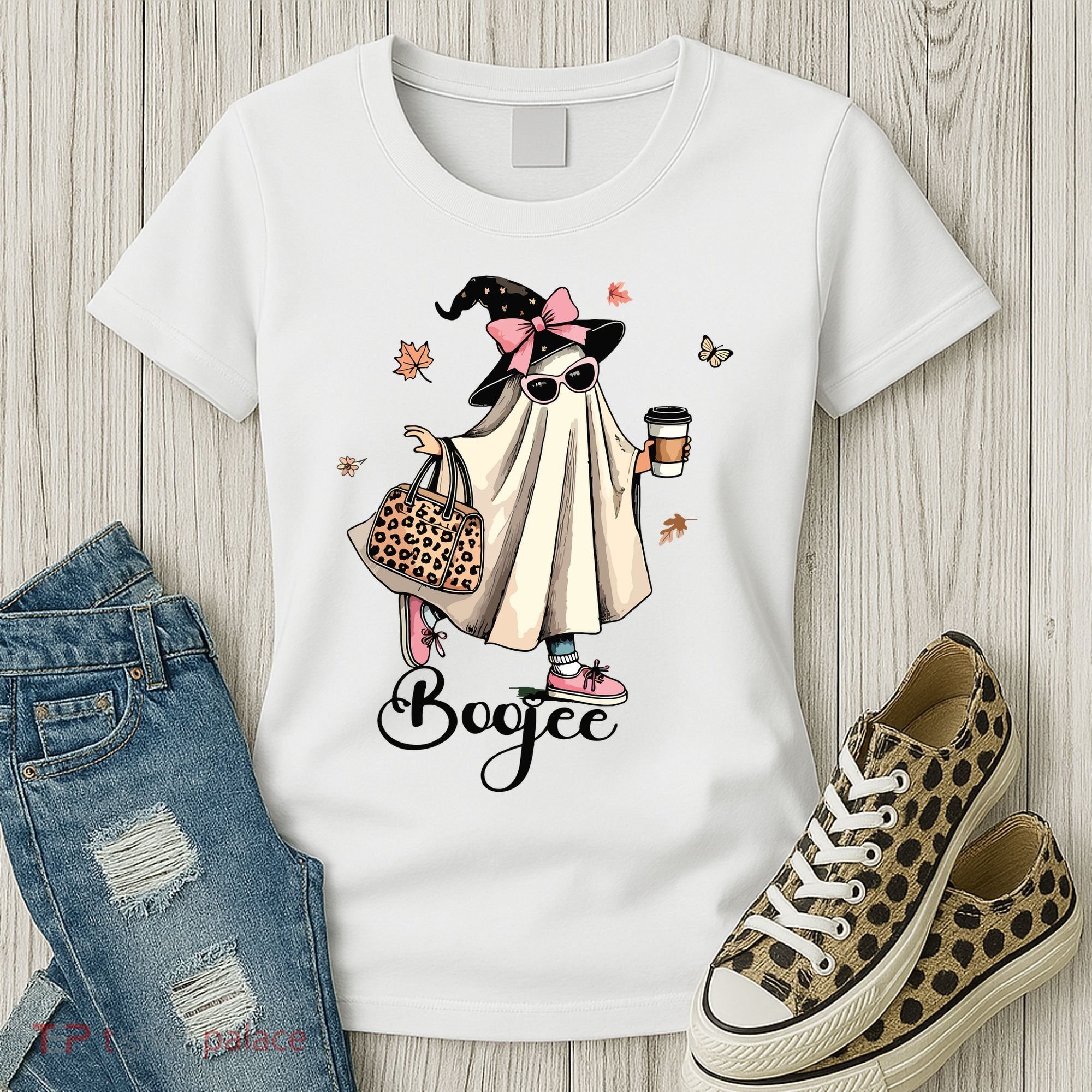 Boo Jee Ghost Ice Coffee Coquette Bow Halloween Women Girl Women's T-Shirt
