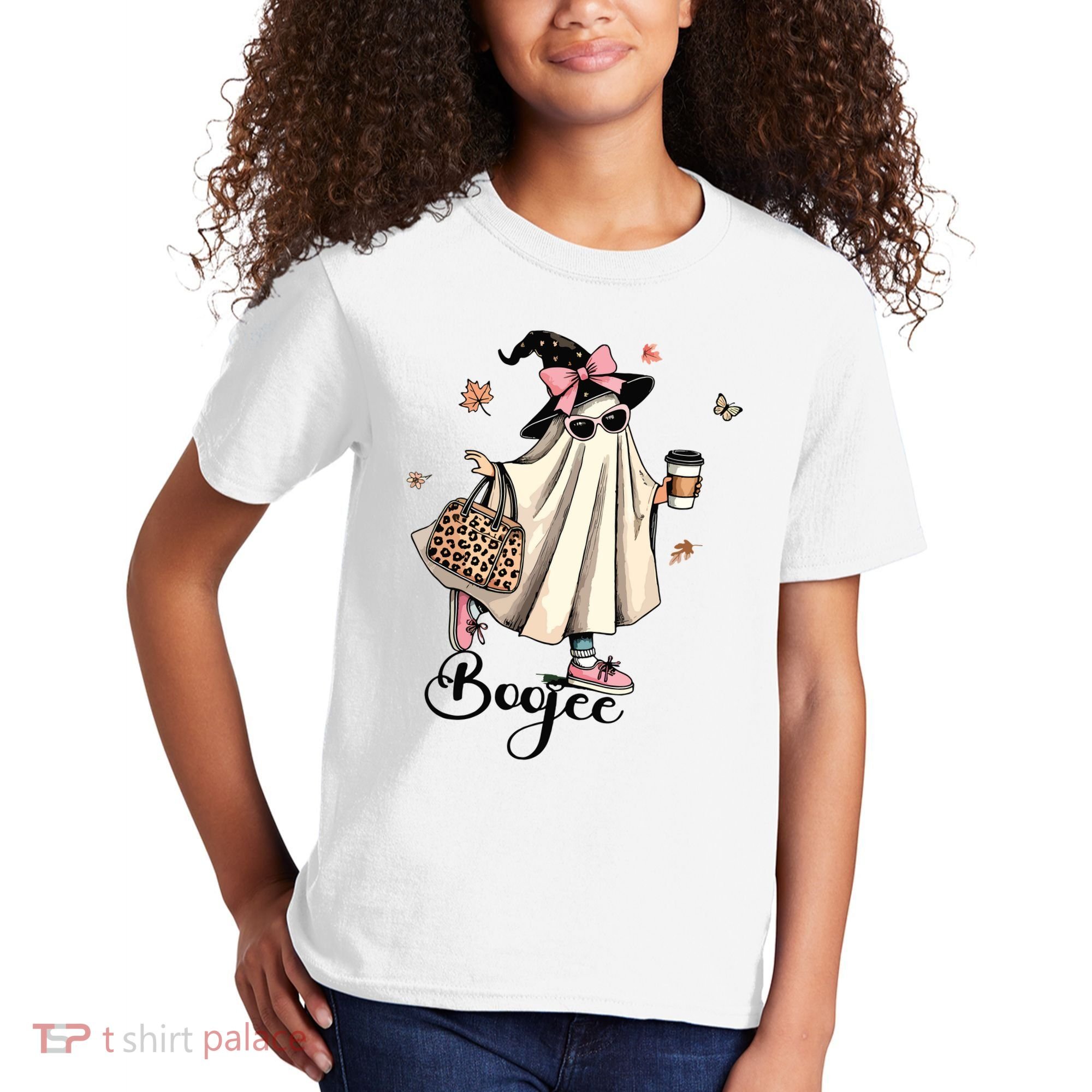Boo Jee Ghost Ice Coffee Coquette Bow Halloween Women Girl Kids T-Shirt