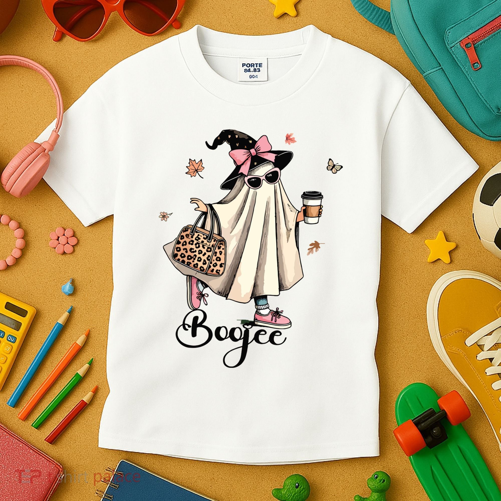 Boo Jee Ghost Ice Coffee Coquette Bow Halloween Women Girl Kids T-Shirt