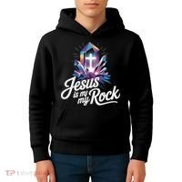 Biblical Jesus Is My Rock Christian Kids Hoodie thumb 4