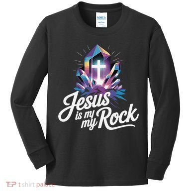 Biblical Jesus Is My Rock Christian Kids Long Sleeve Shirt