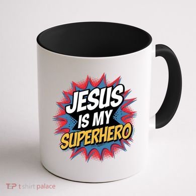 Boy Jesus Is My Superhero Christian Coffee Mug back