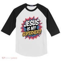 Boy Jesus Is My Superhero Christian Kids Colorblock Raglan Jersey thumb 0