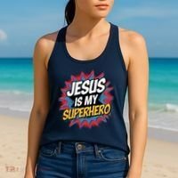 Boy Jesus Is My Superhero Christian Women's Tank Top thumb 2