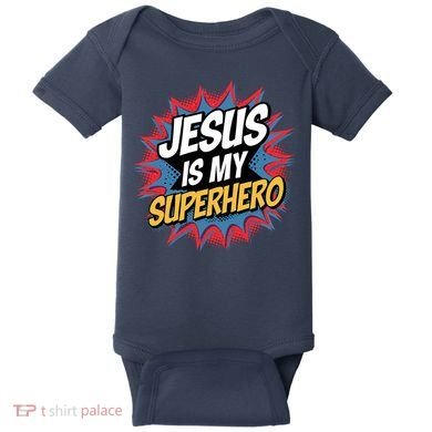 Boy Jesus Is My Superhero Christian Baby Bodysuit