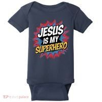 Boy Jesus Is My Superhero Christian Baby Bodysuit thumb 0