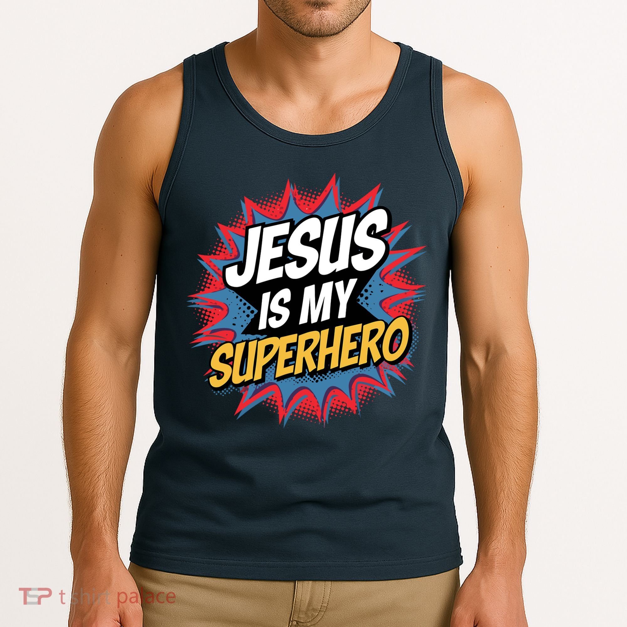 Boy Jesus Is My Superhero Christian Tank Top
