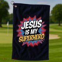 Boy Jesus Is My Superhero Christian Golf Towel thumb 1