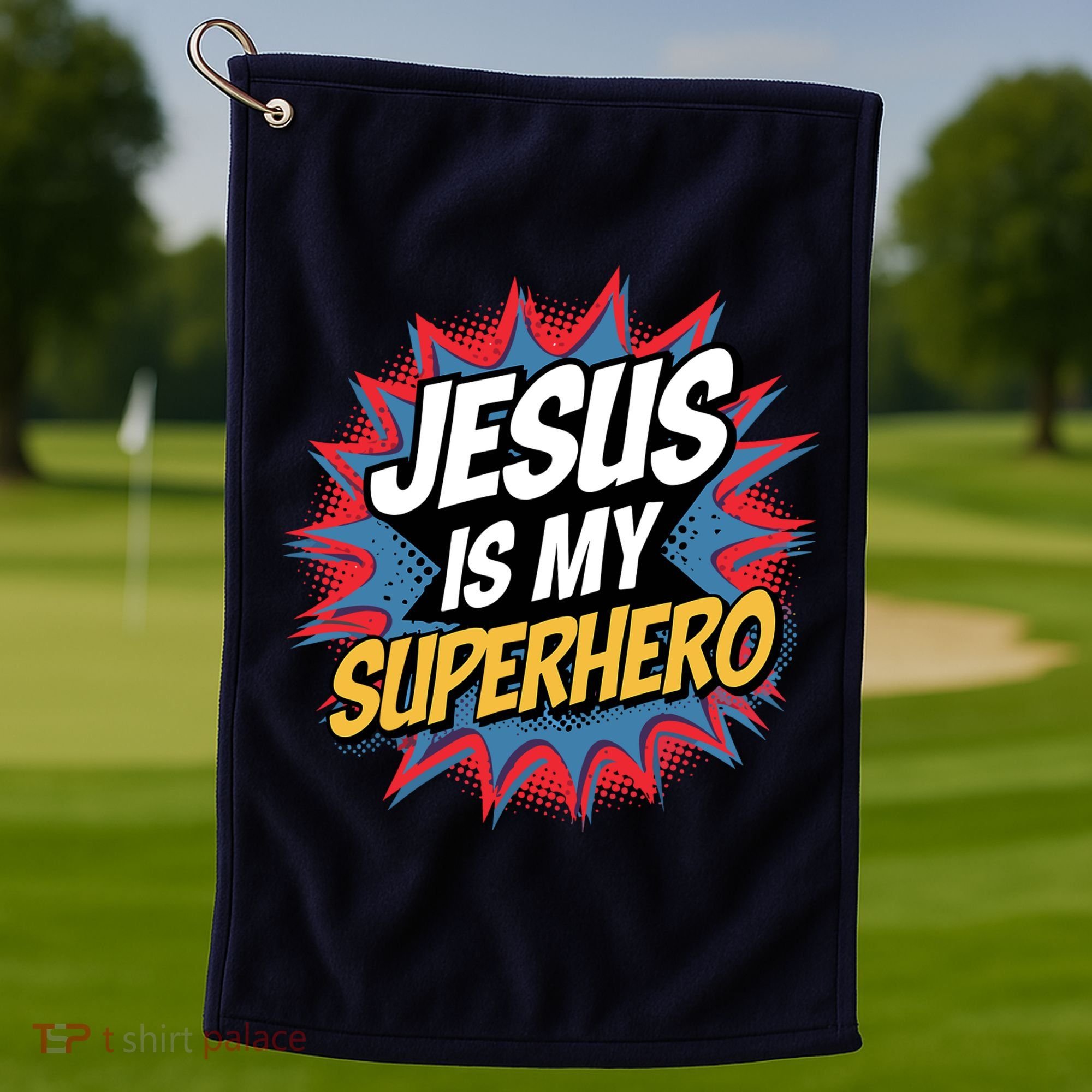 Boy Jesus Is My Superhero Christian Golf Towel