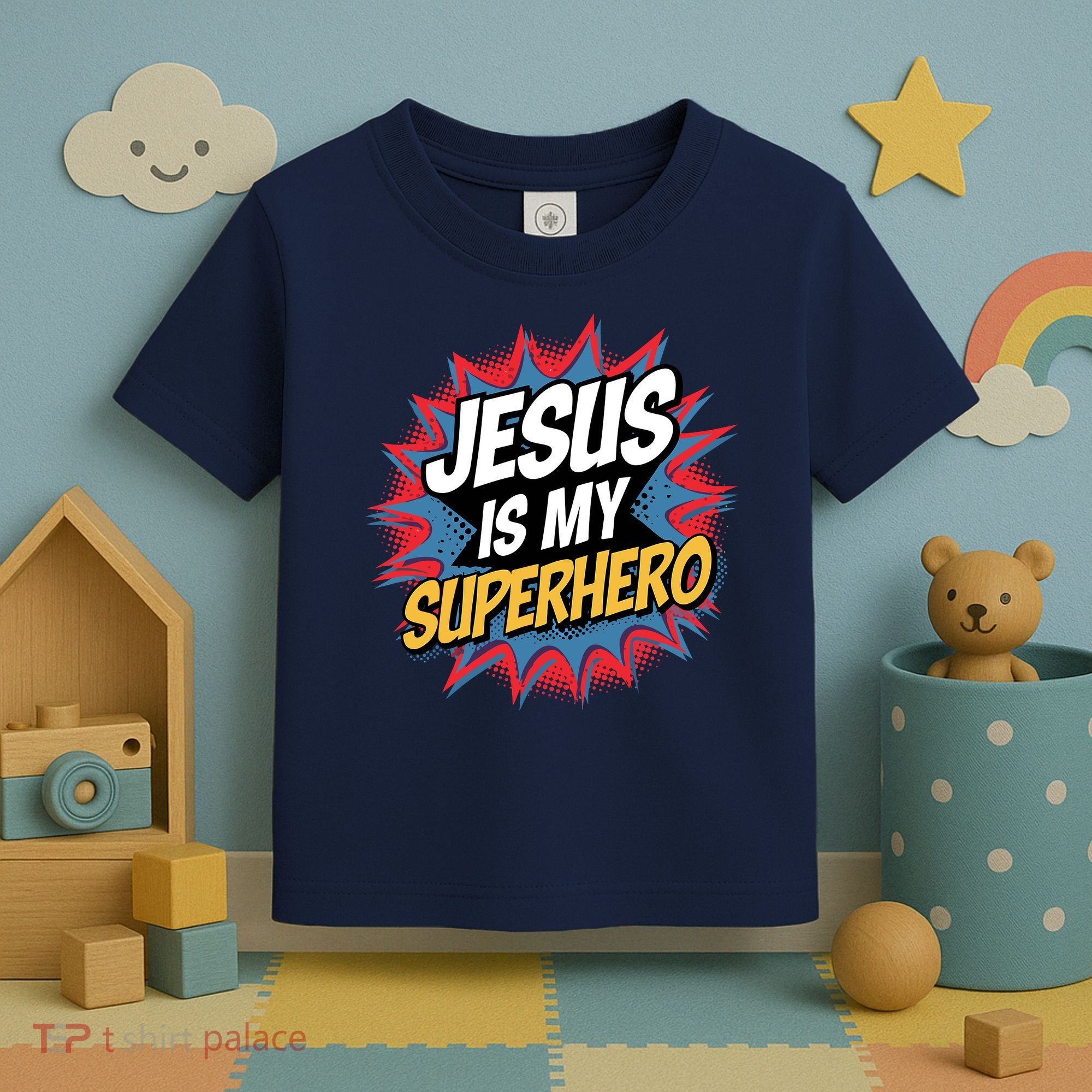 Boy Jesus Is My Superhero Christian Toddler T-Shirt