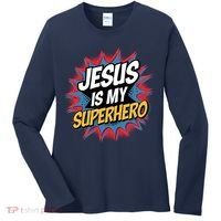 Boy Jesus Is My Superhero Christian Women's Long Sleeve Shirt thumb 0