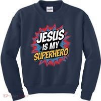 Boy Jesus Is My Superhero Christian Kids Sweatshirt thumb 0