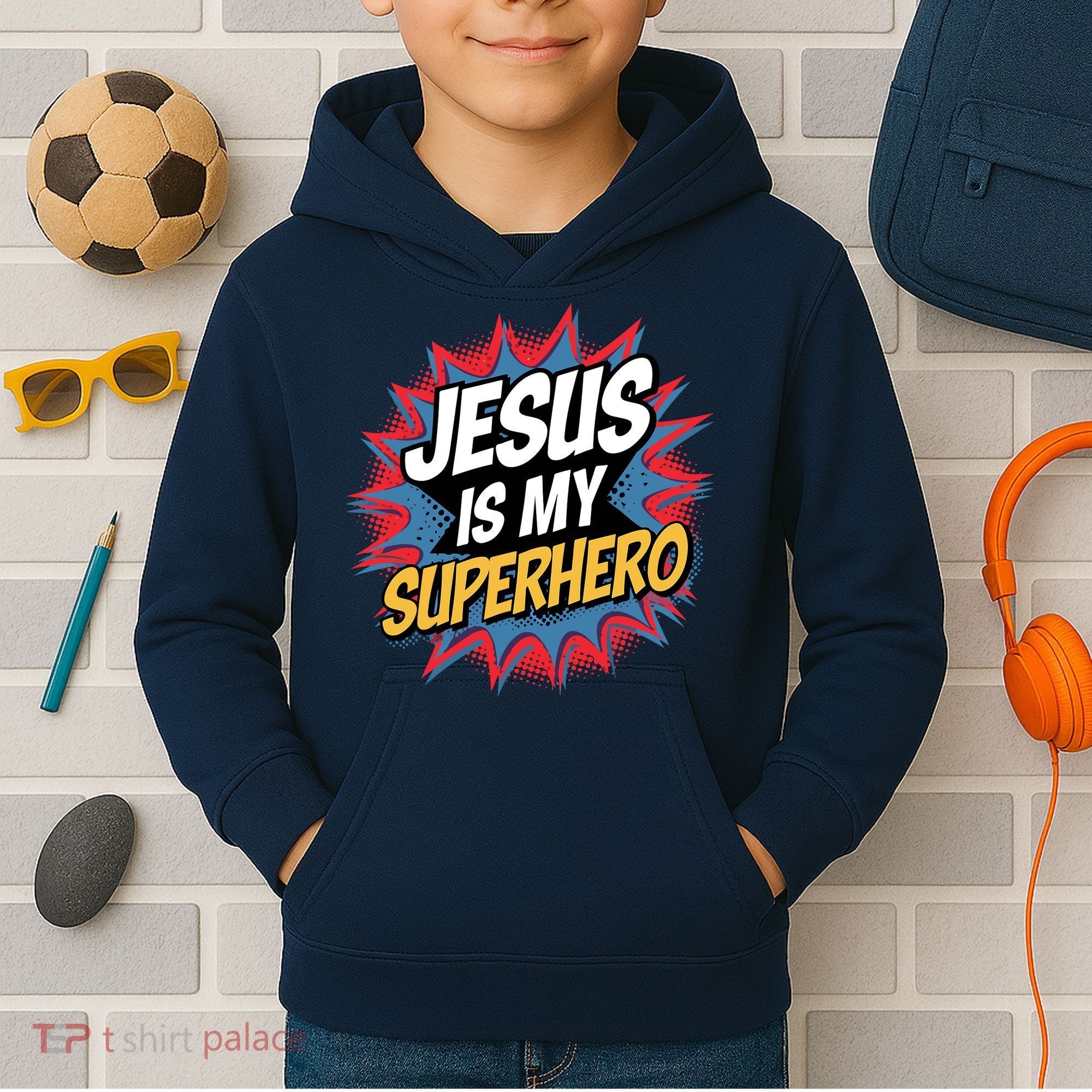 Boy Jesus Is My Superhero Christian Kids Hoodie