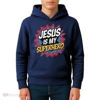 Boy Jesus Is My Superhero Christian Kids Hoodie thumb 4