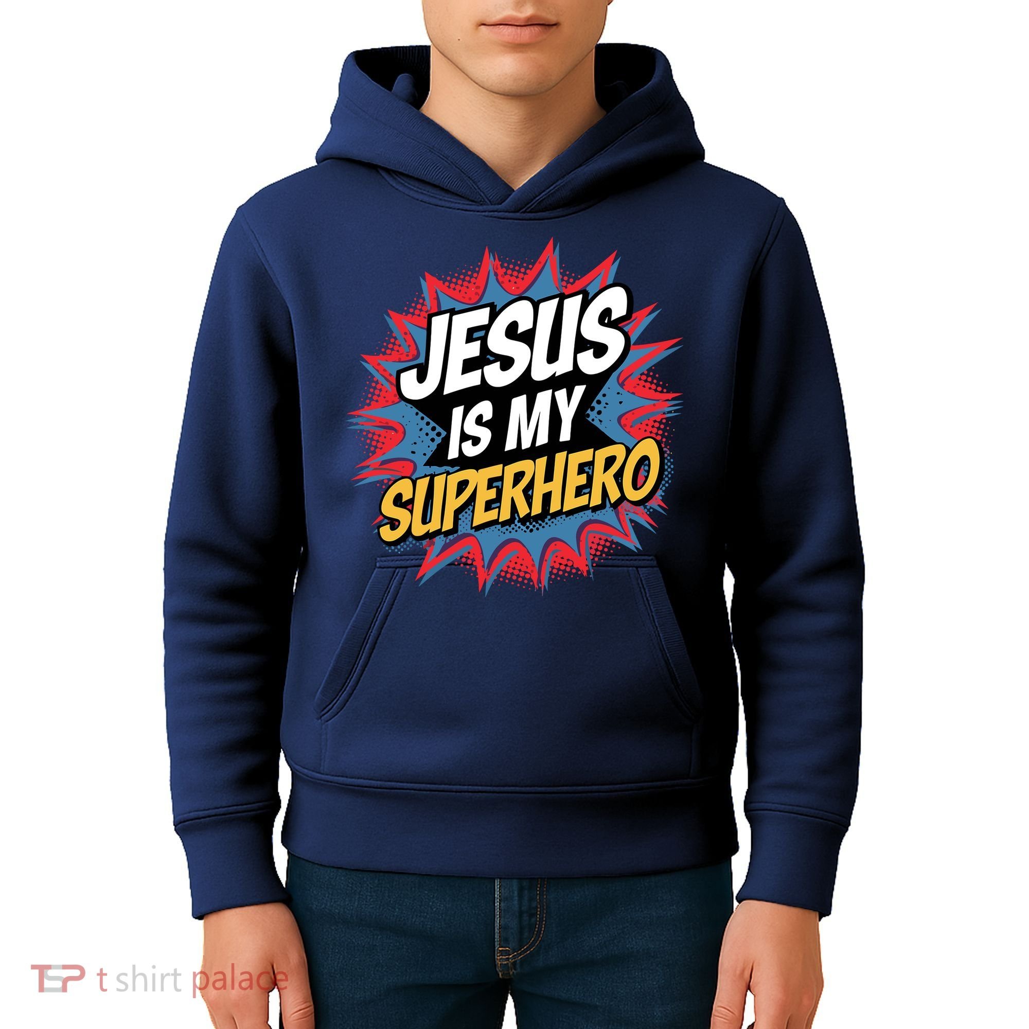 Boy Jesus Is My Superhero Christian Kids Hoodie