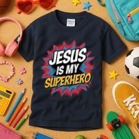 Boy Jesus Is My Superhero Christian Kids T-Shirt thumb 3