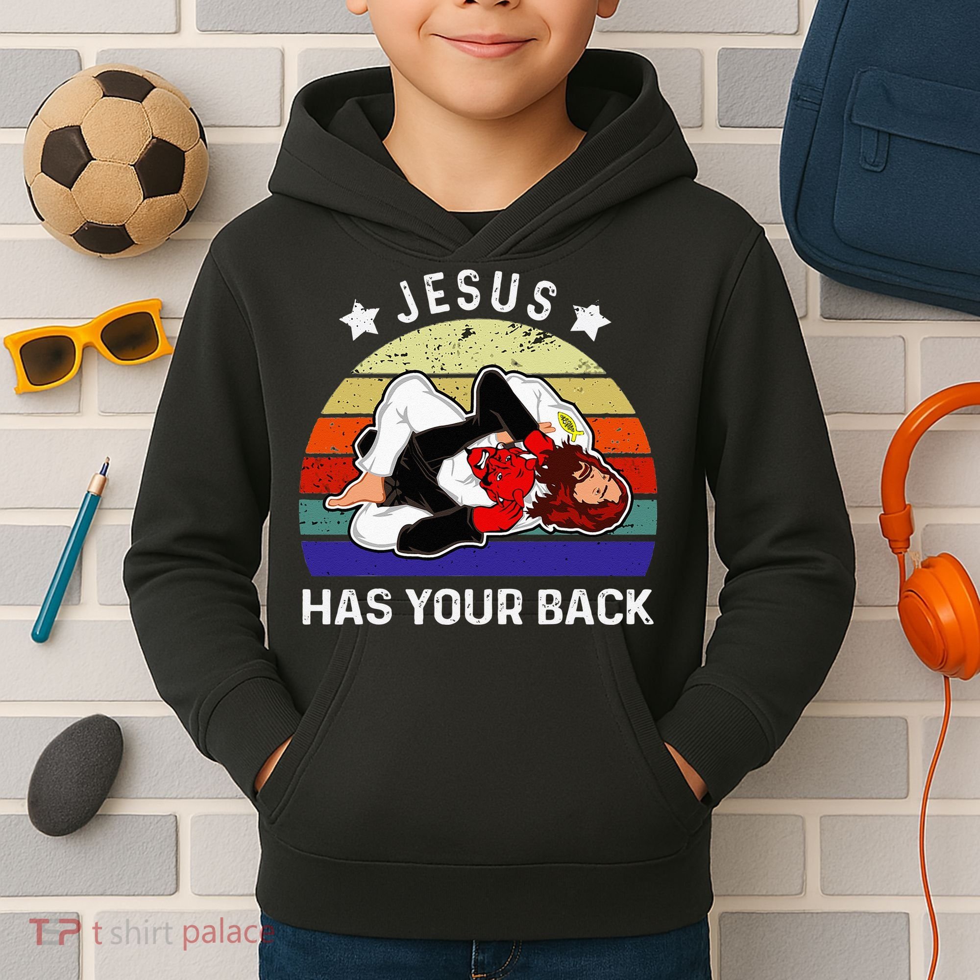 Brazilian Jiu Jitsu Jesus Jesus Has Your Back Kids Hoodie