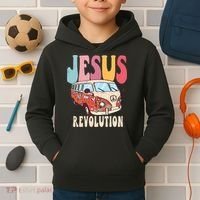 Boho Jesus Revolution, Christian Faith Based Jesus Costume Kids Hoodie thumb 2