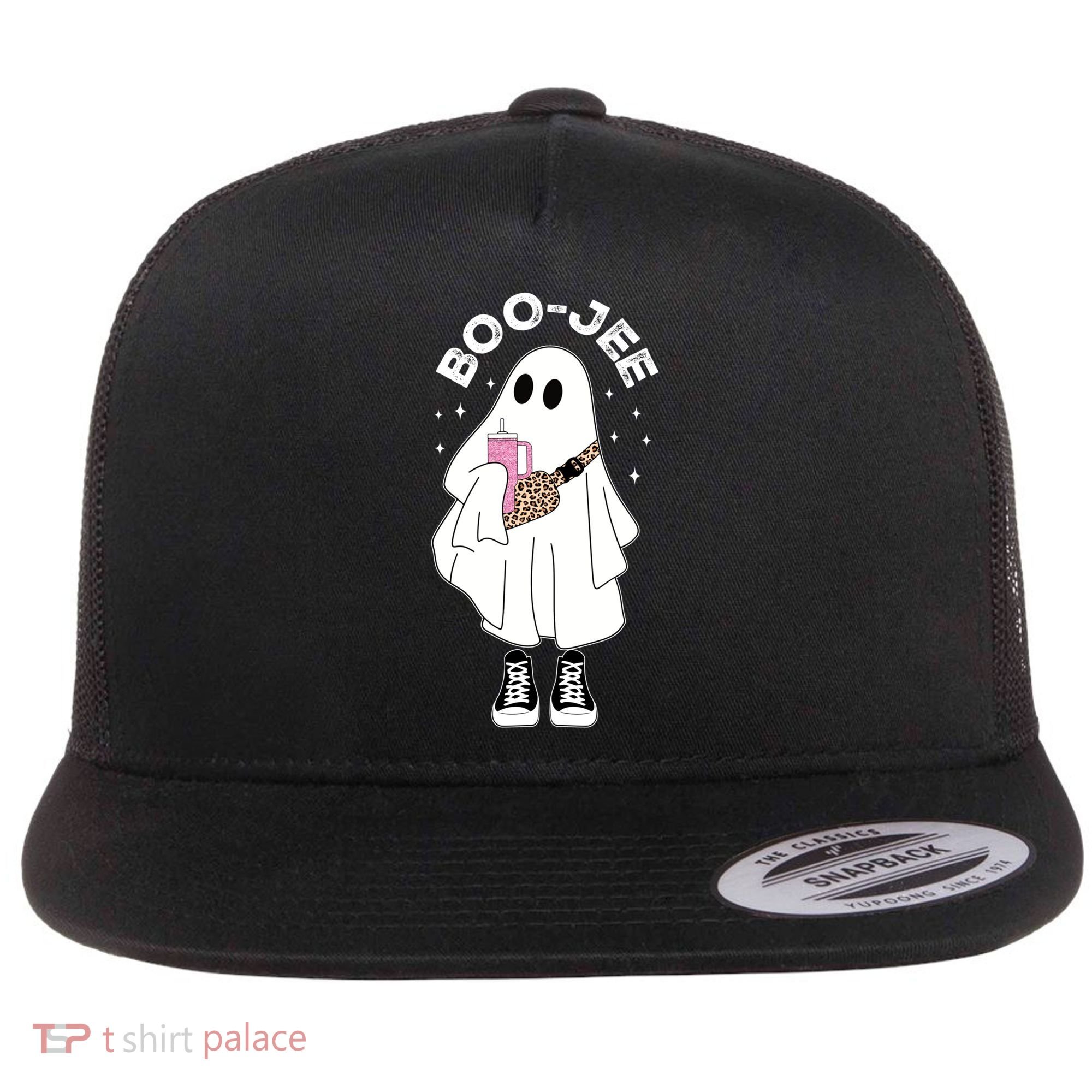 Boo Jee Spooky Season Cute Ghost Halloween Costume Boujee Flat Bill Trucker Hat