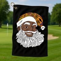 Black Jolly Santa African American Santa Kente Gift Golf Towel thumb 1