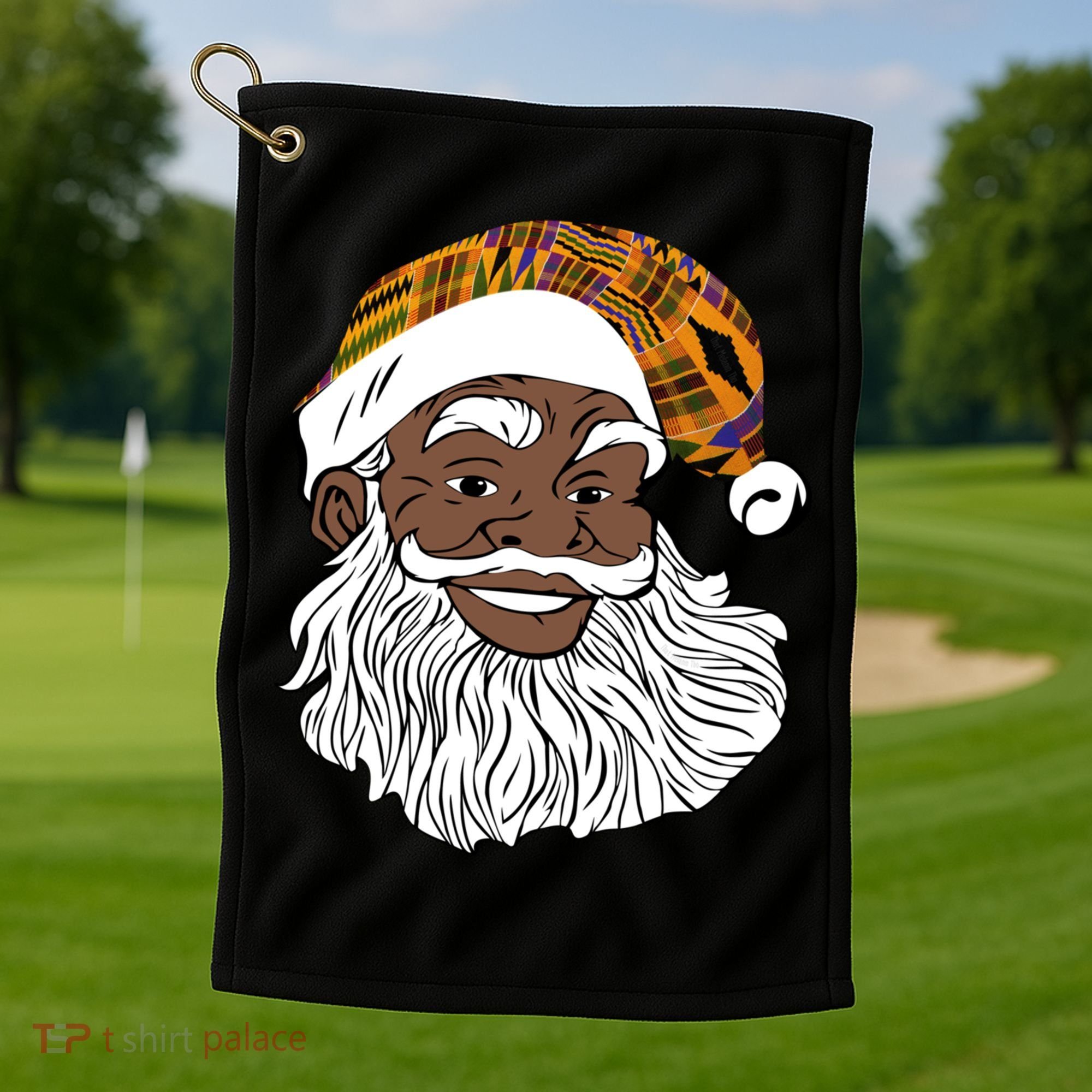 Black Jolly Santa African American Santa Kente Gift Golf Towel
