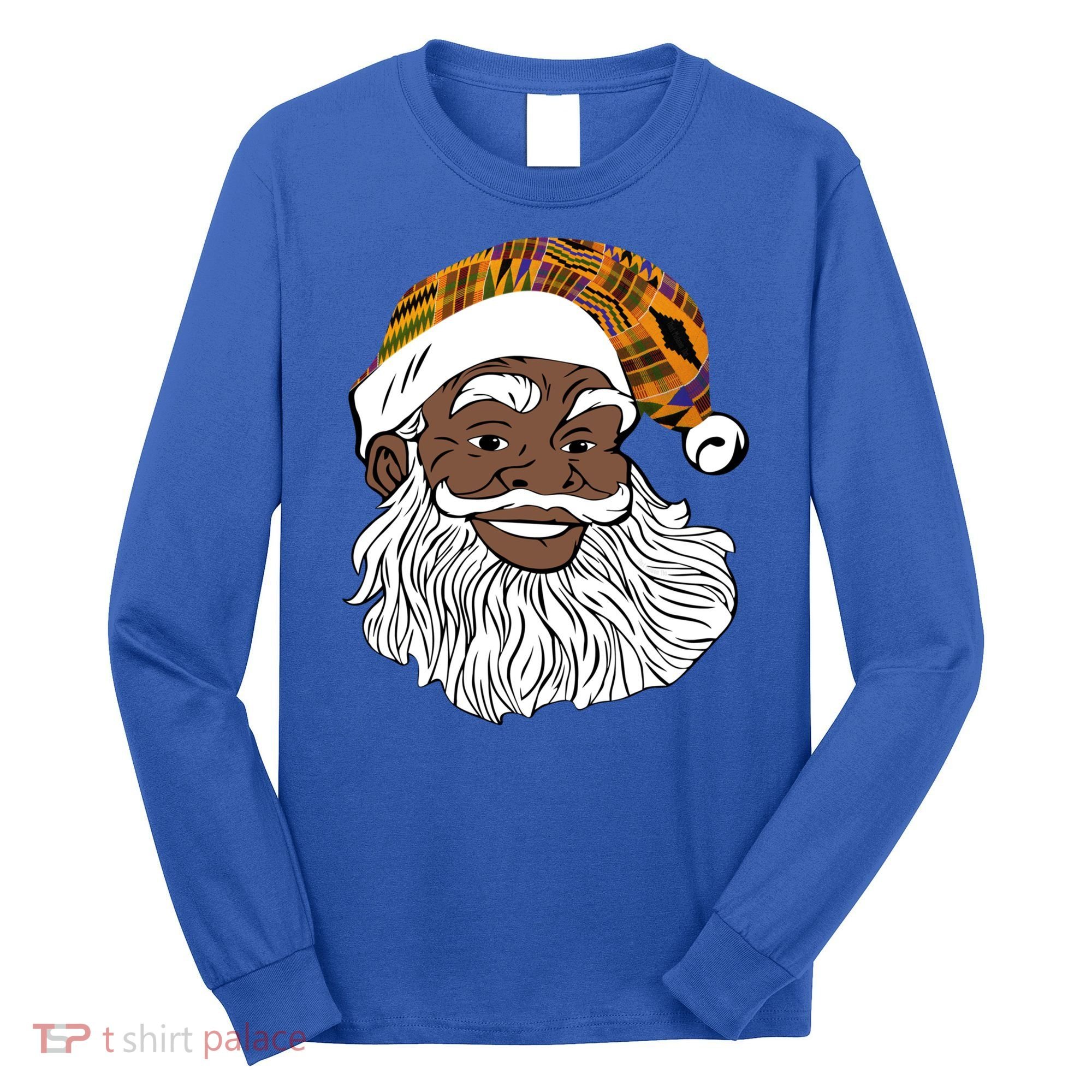 Black Jolly Santa African American Santa Kente Gift Long Sleeve Shirt