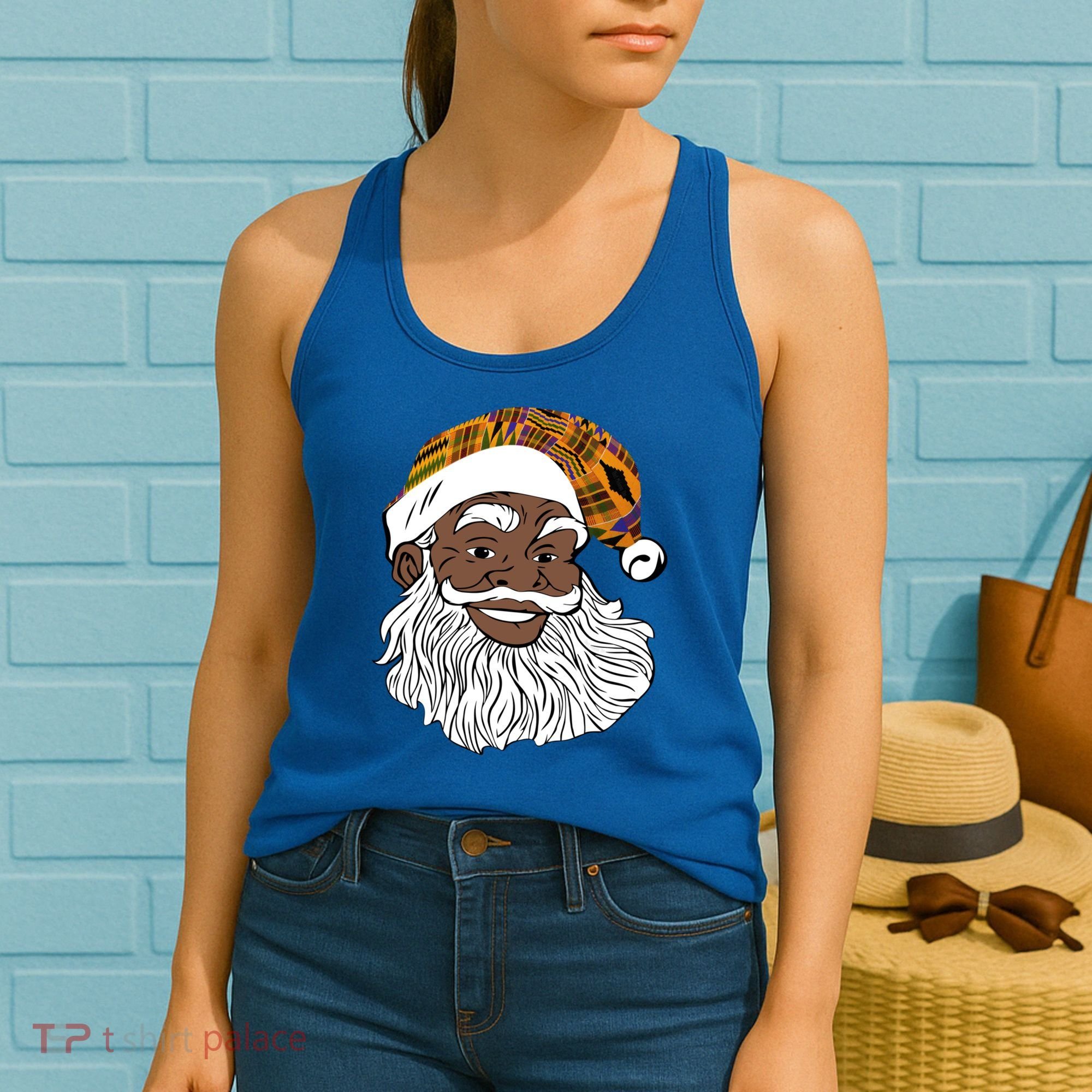 Black Jolly Santa African American Santa Kente Gift Women's Tank Top
