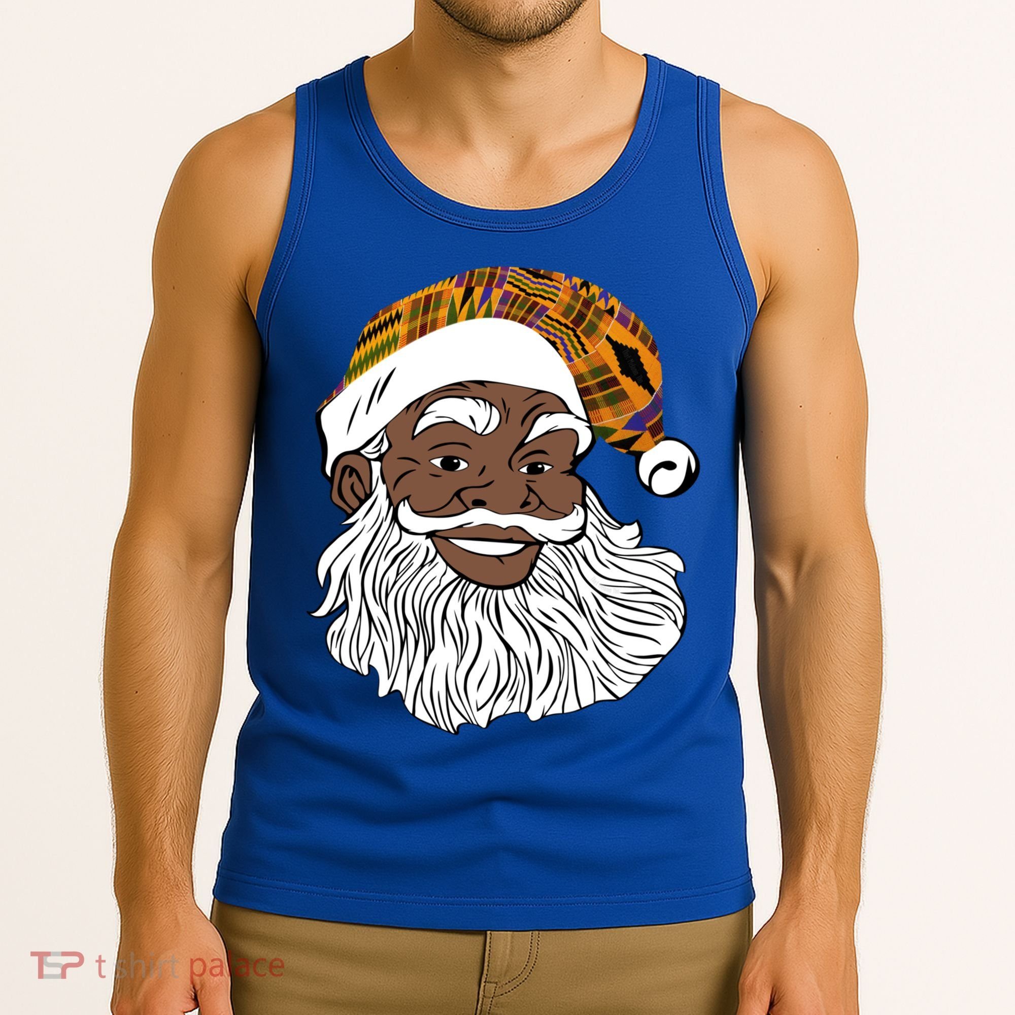 Black Jolly Santa African American Santa Kente Gift Tank Top