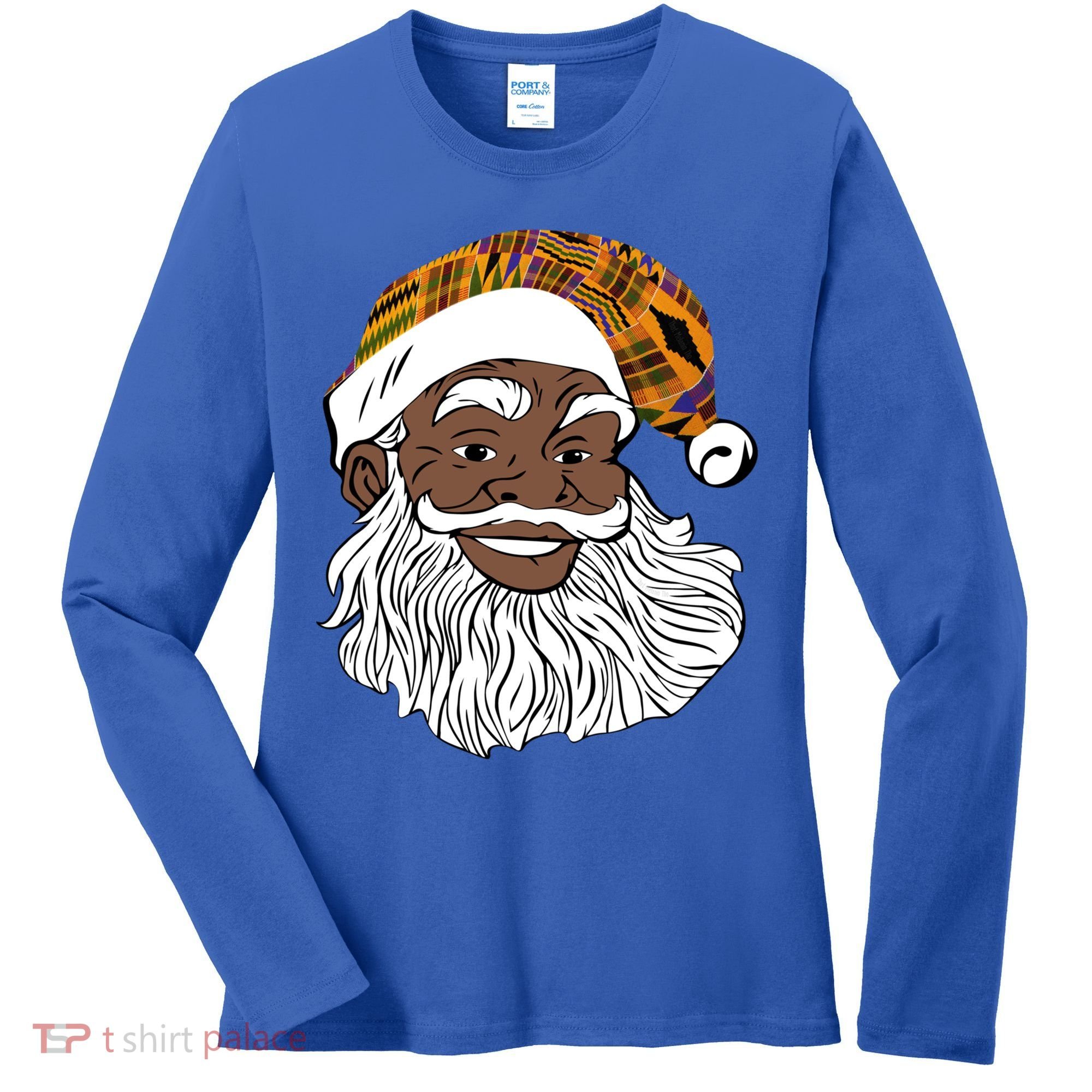 Black Jolly Santa African American Santa Kente Gift Women's Long Sleeve Shirt
