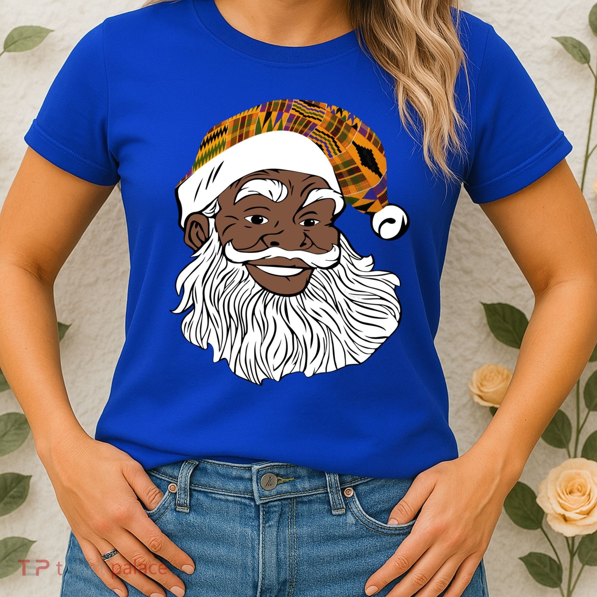 Black Jolly Santa African American Santa Kente Gift Women's T-Shirt