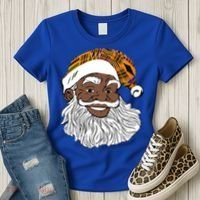 Black Jolly Santa African American Santa Kente Gift Women's T-Shirt thumb 3