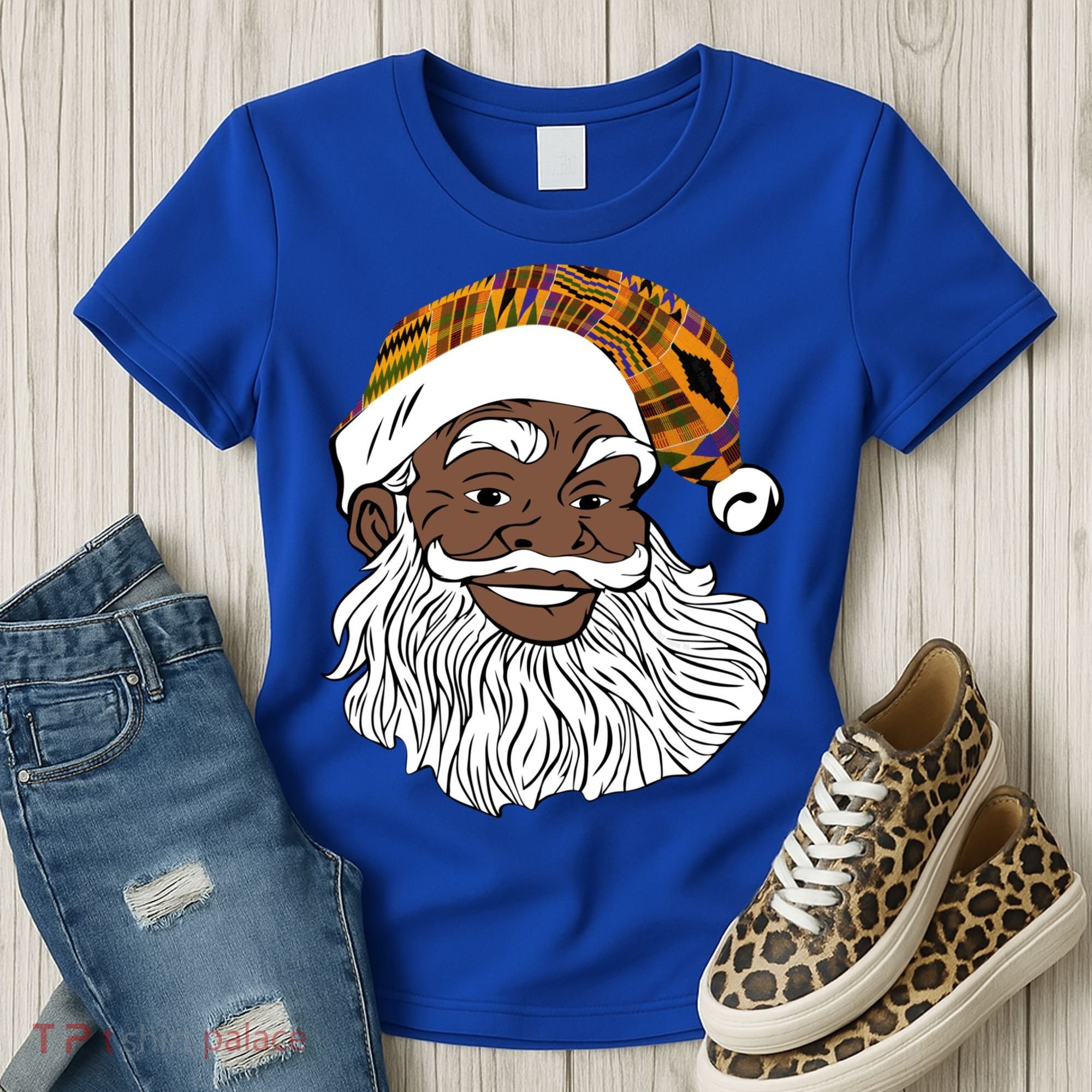 Black Jolly Santa African American Santa Kente Gift Women's T-Shirt