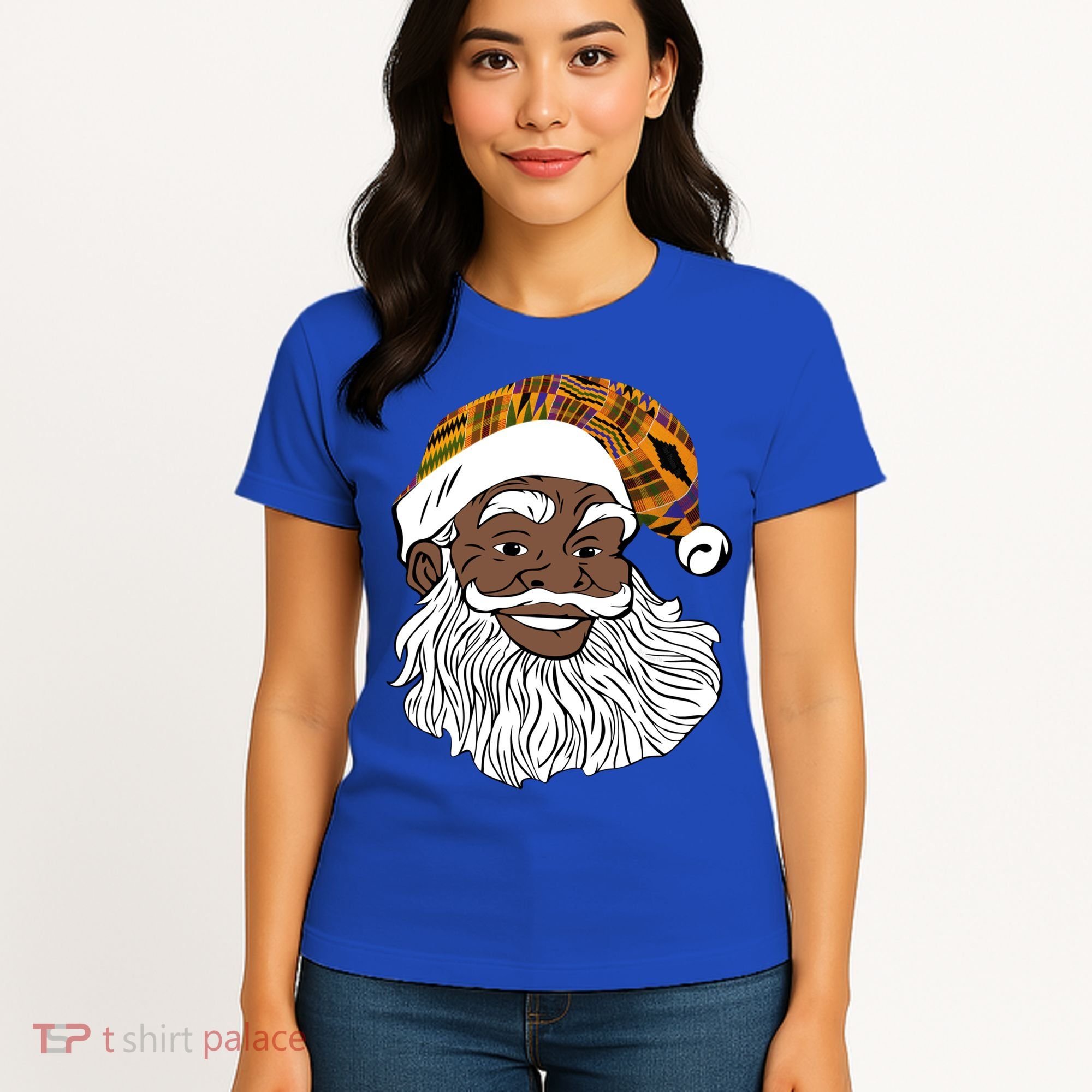 Black Jolly Santa African American Santa Kente Gift Women's T-Shirt