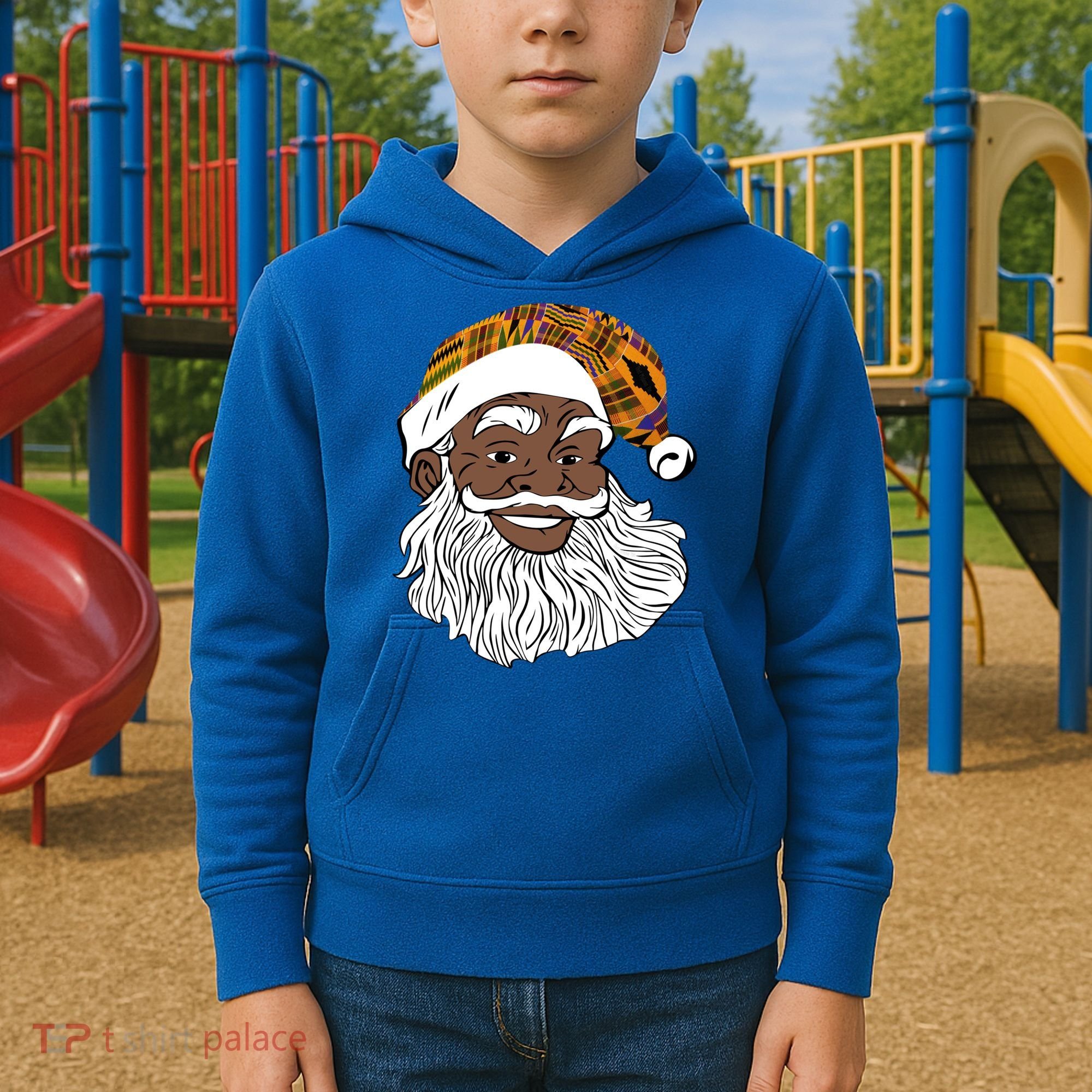 Black Jolly Santa African American Santa Kente Gift Kids Hoodie