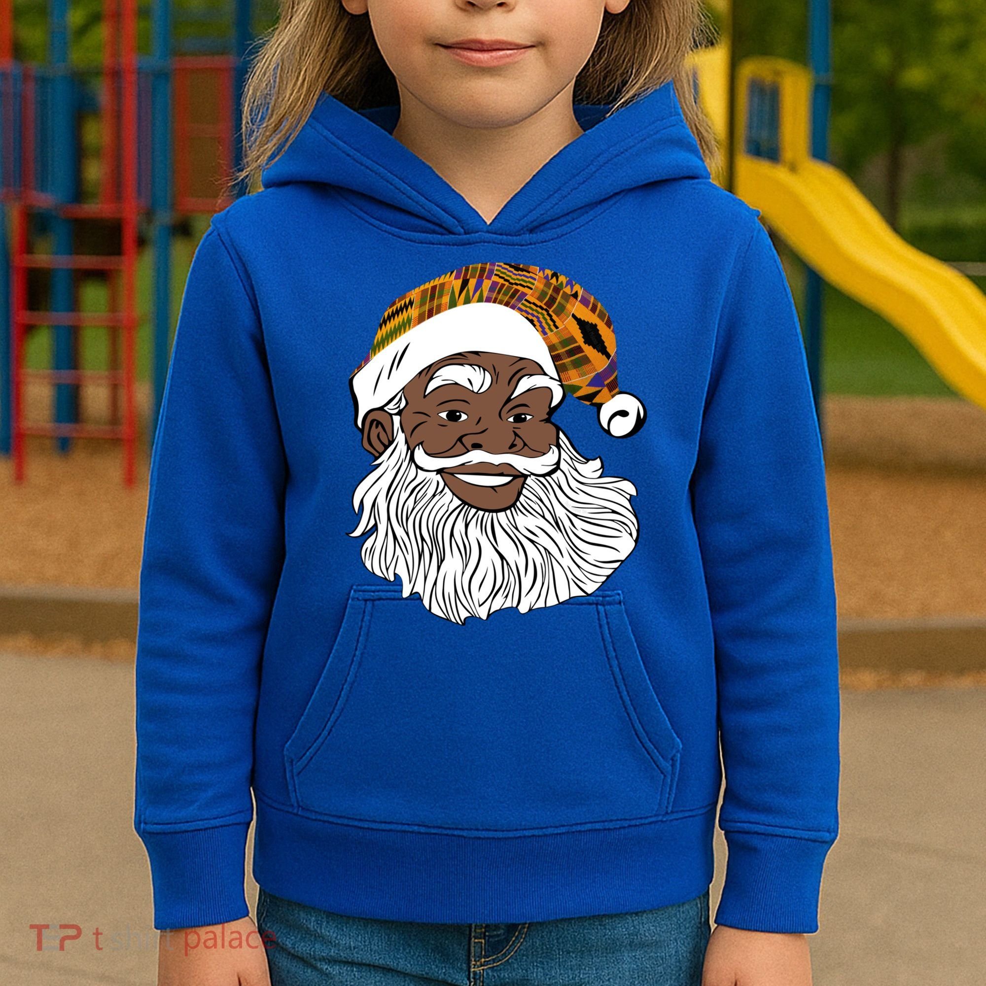 Black Jolly Santa African American Santa Kente Gift Kids Hoodie