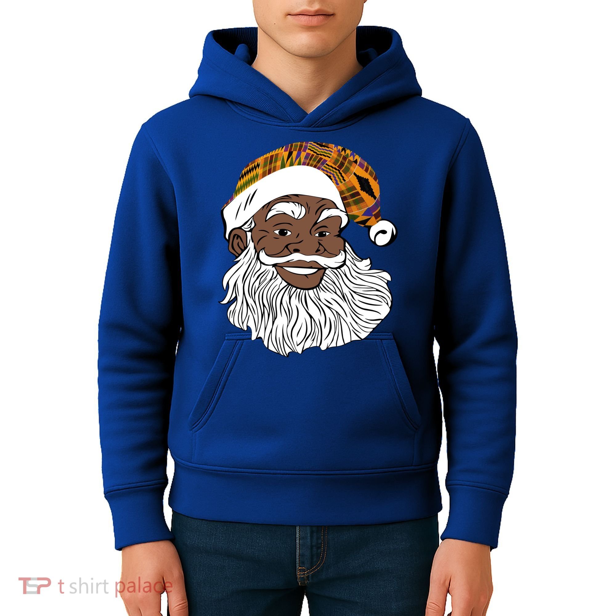 Black Jolly Santa African American Santa Kente Gift Kids Hoodie