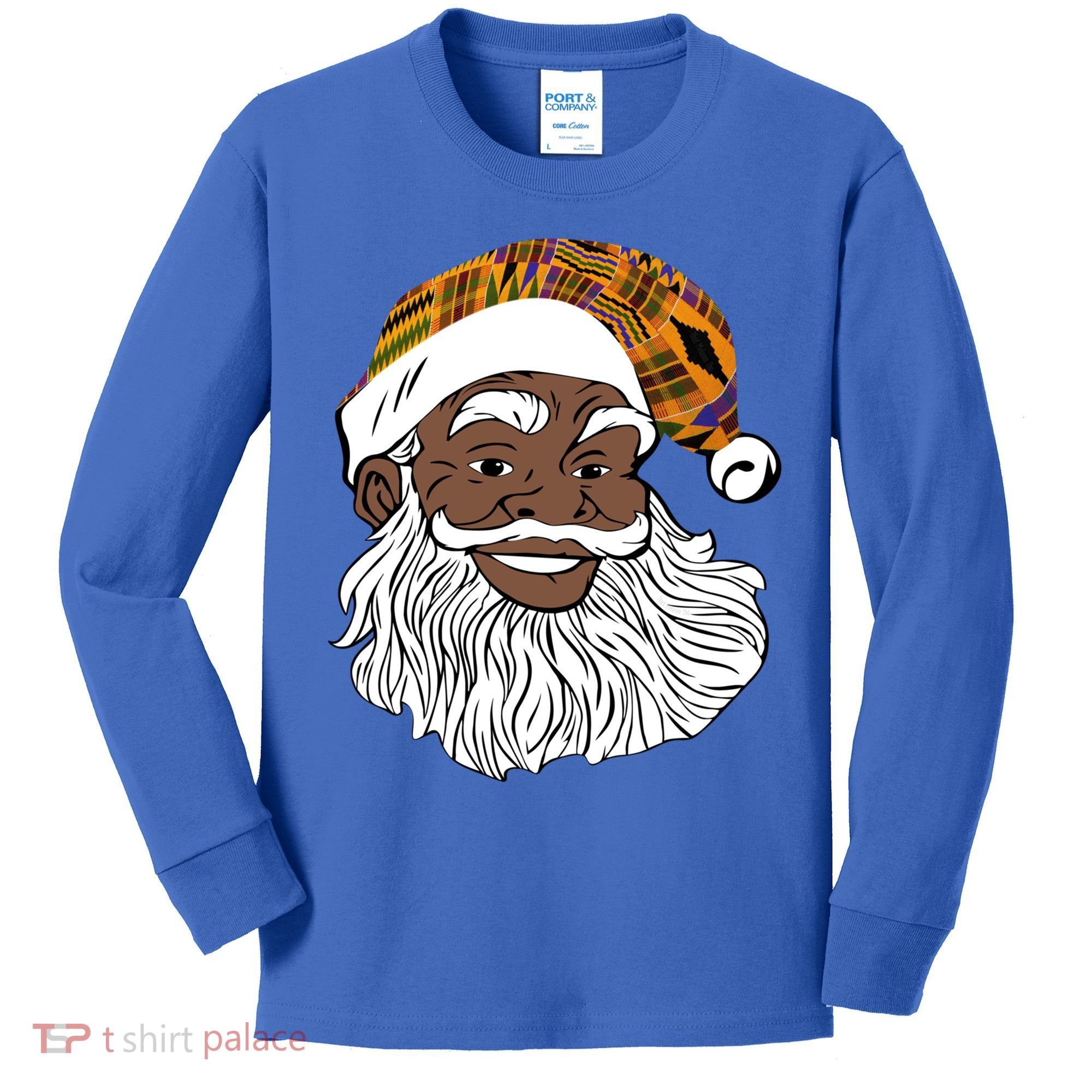 Black Jolly Santa African American Santa Kente Gift Kids Long Sleeve Shirt