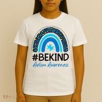 Be Kind Autism Awareness Puzzle Rainbow T-Shirt thumb 4