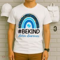 Be Kind Autism Awareness Puzzle Rainbow T-Shirt thumb 6